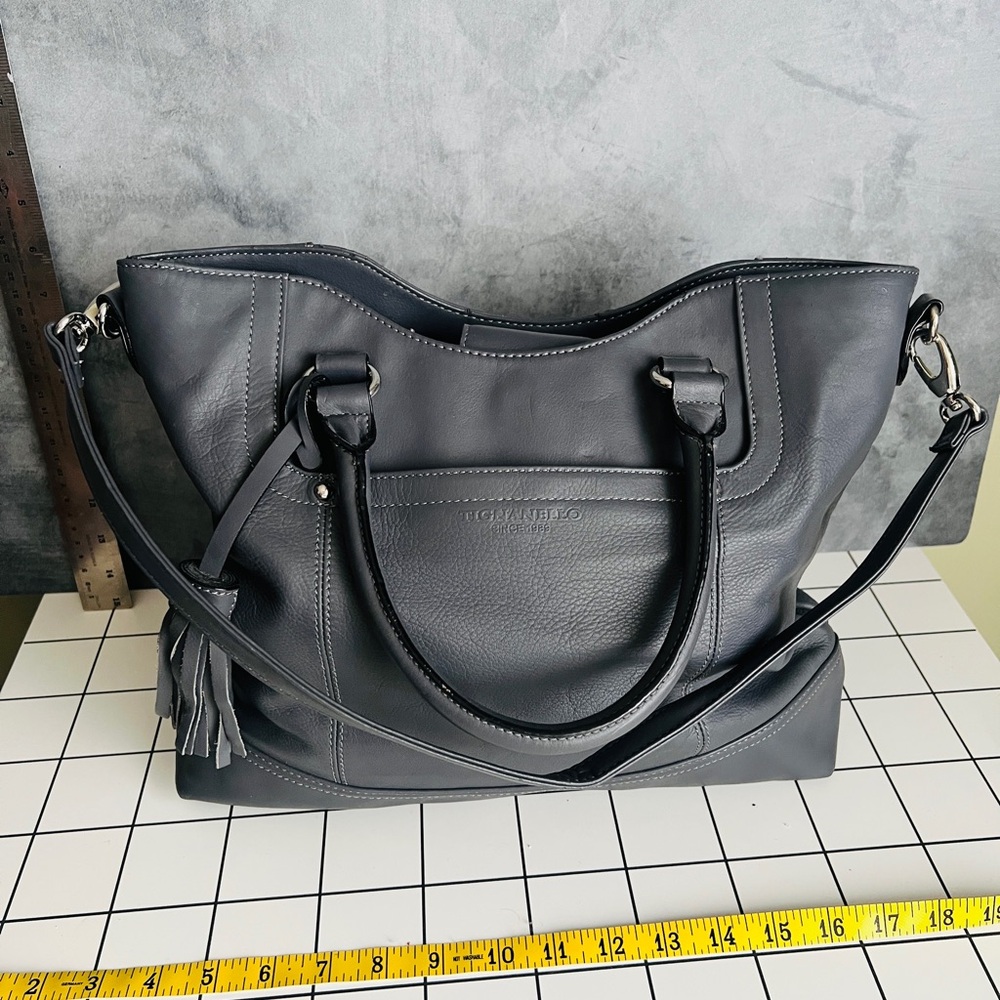 Black Leather Tote Bag with Removable Strap